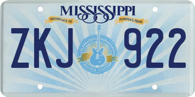 MS license plate ZKJ922