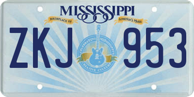 MS license plate ZKJ953