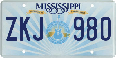 MS license plate ZKJ980