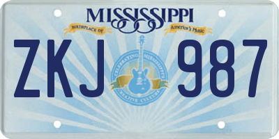 MS license plate ZKJ987