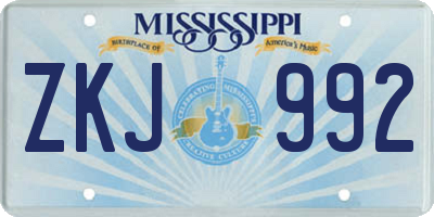 MS license plate ZKJ992