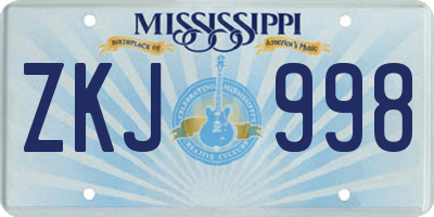 MS license plate ZKJ998