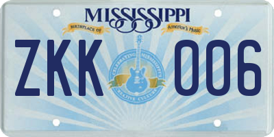 MS license plate ZKK006