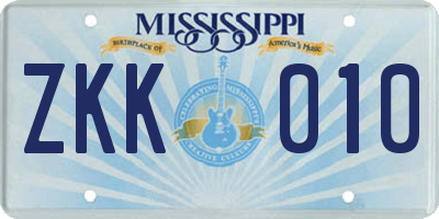 MS license plate ZKK010