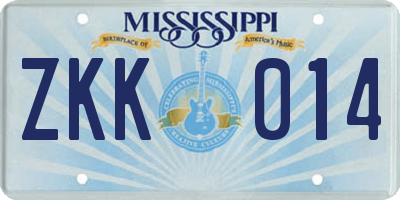 MS license plate ZKK014