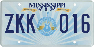 MS license plate ZKK016