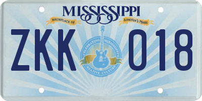 MS license plate ZKK018