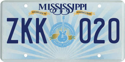 MS license plate ZKK020