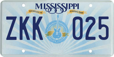 MS license plate ZKK025