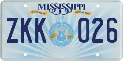 MS license plate ZKK026