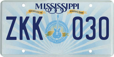 MS license plate ZKK030