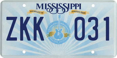 MS license plate ZKK031