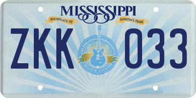 MS license plate ZKK033