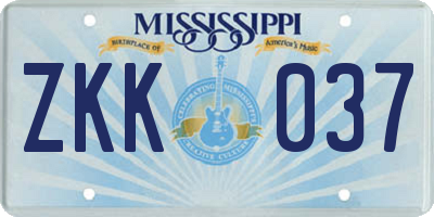 MS license plate ZKK037