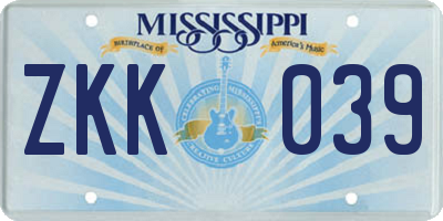 MS license plate ZKK039