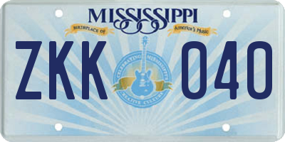 MS license plate ZKK040