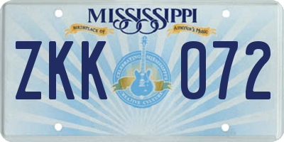 MS license plate ZKK072