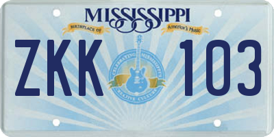 MS license plate ZKK103