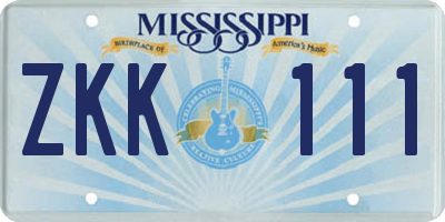 MS license plate ZKK111
