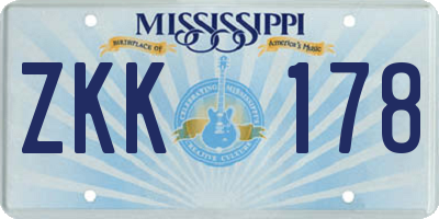 MS license plate ZKK178