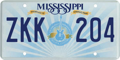 MS license plate ZKK204