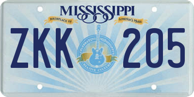 MS license plate ZKK205