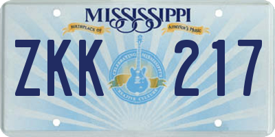 MS license plate ZKK217