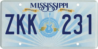 MS license plate ZKK231