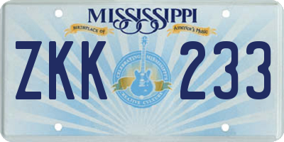 MS license plate ZKK233