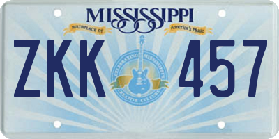 MS license plate ZKK457