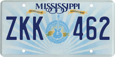 MS license plate ZKK462