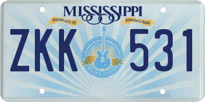 MS license plate ZKK531
