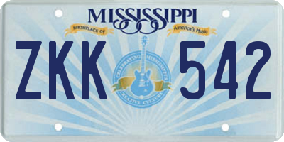 MS license plate ZKK542