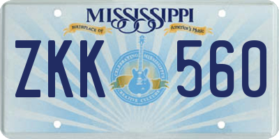 MS license plate ZKK560