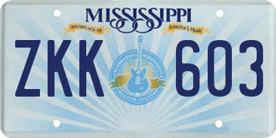 MS license plate ZKK603