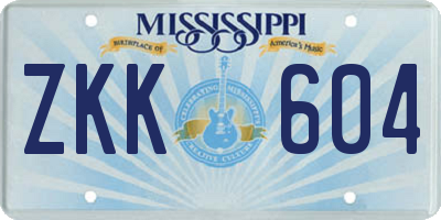 MS license plate ZKK604