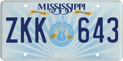 MS license plate ZKK643