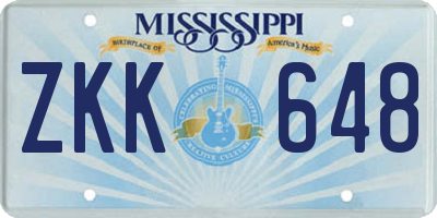 MS license plate ZKK648