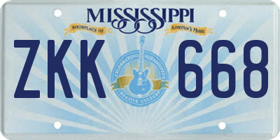 MS license plate ZKK668