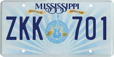 MS license plate ZKK701