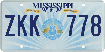 MS license plate ZKK778