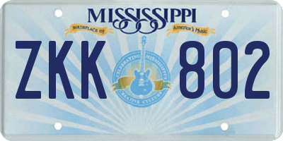 MS license plate ZKK802
