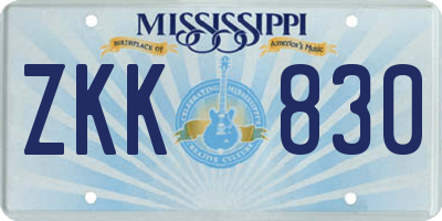 MS license plate ZKK830