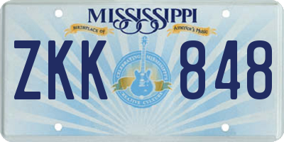 MS license plate ZKK848