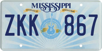 MS license plate ZKK867
