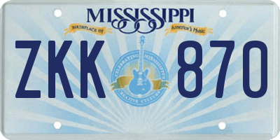 MS license plate ZKK870