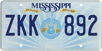MS license plate ZKK892