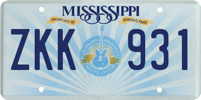 MS license plate ZKK931