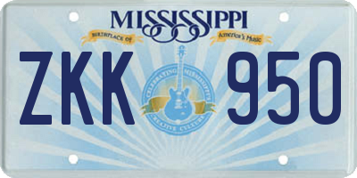 MS license plate ZKK950