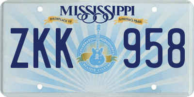 MS license plate ZKK958